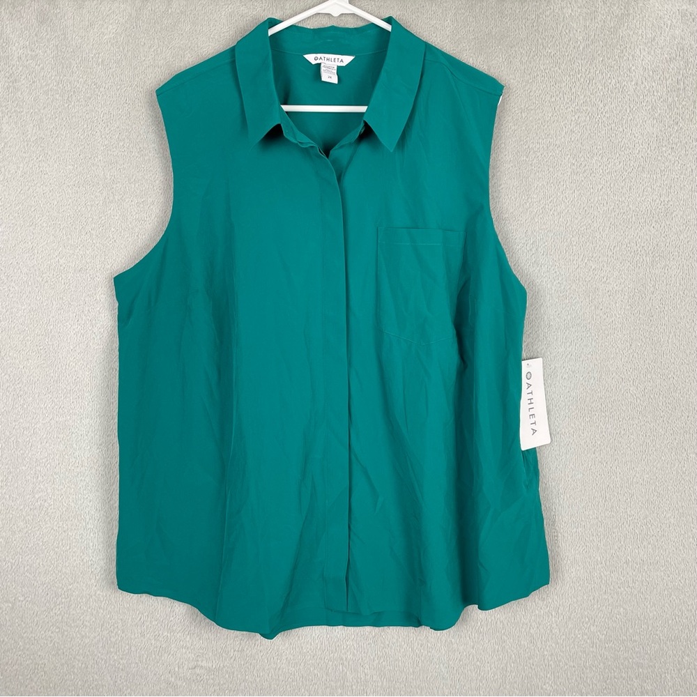 Athleta Everlasting Tank Top Womens Plus Size 2X Green Button Up NWT Ret. $109